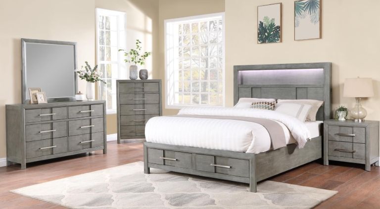 Kenzo Queen 5 Pc Bedroom Set in Gray