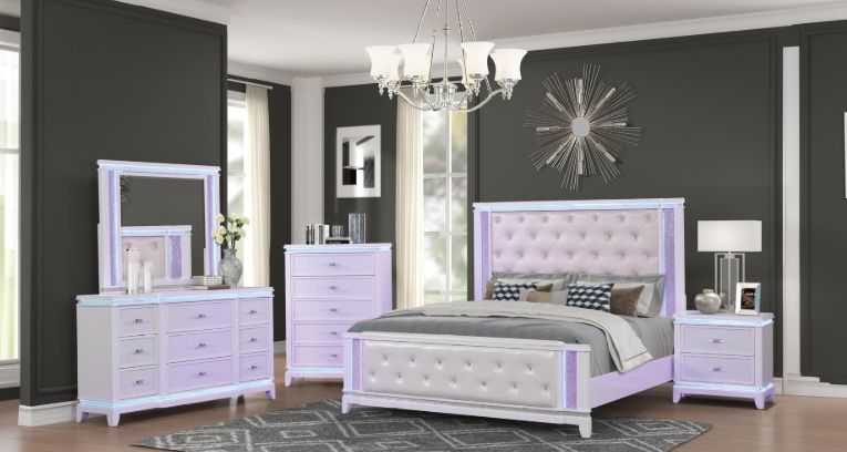 Opium Queen 5 Pc Bedroom set in Milky White