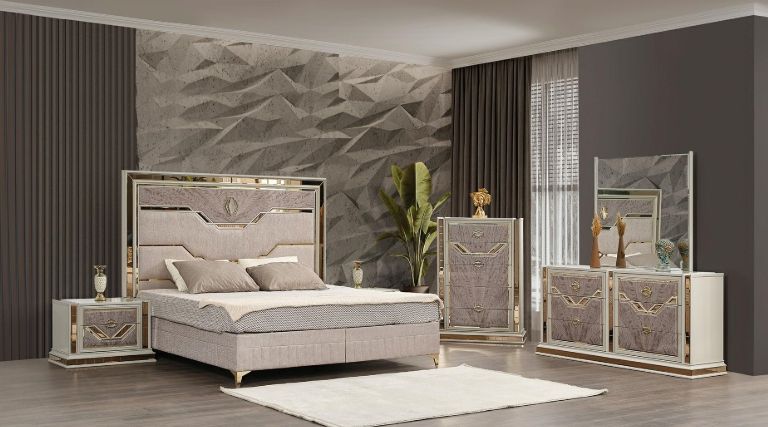 Omari Queen 5 Pc Bedroom Set in Beige