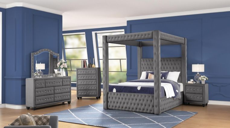Monica Queen 5 Pc Bedroom Set Gray (with dresser)