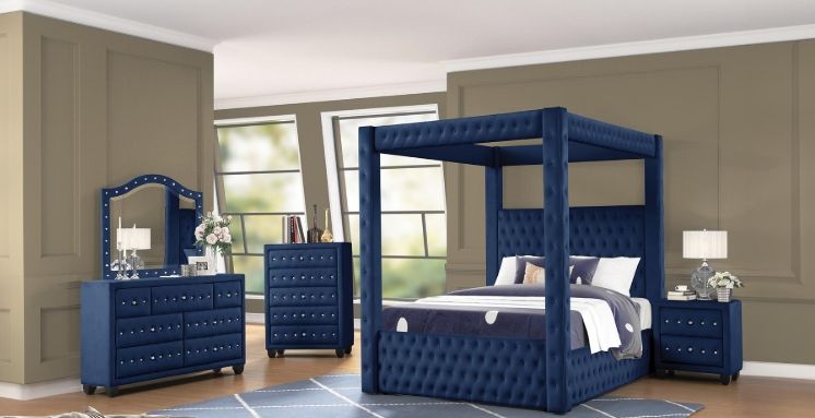 Monica Queen 5 Pc Bedroom Set Navy (with dresser)