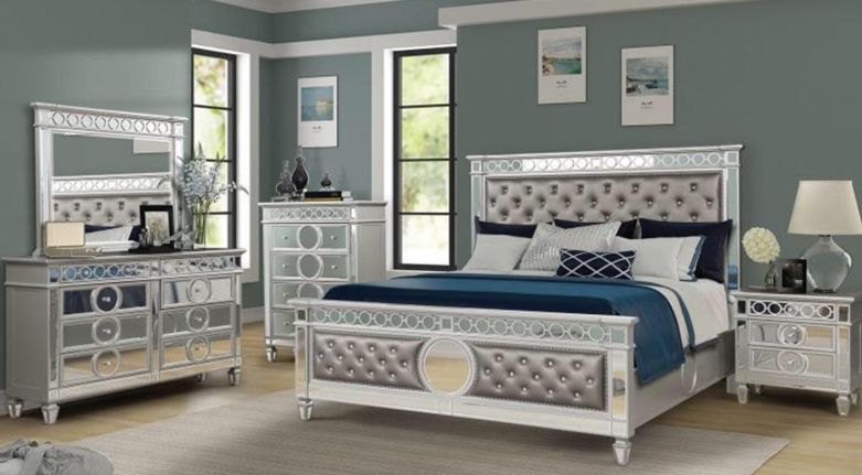 Symphony Queen 5 Pc Bedroom Set in Silver