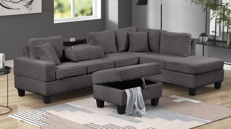 Cozy Sectional Sofa with Ottoman Gray