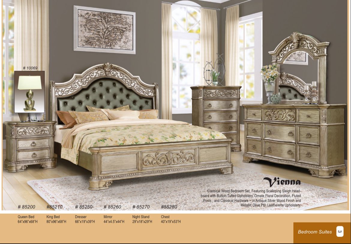 VIENNA 5 pc. Set(Queen bed, dresser, mirror, nightstand and chest)