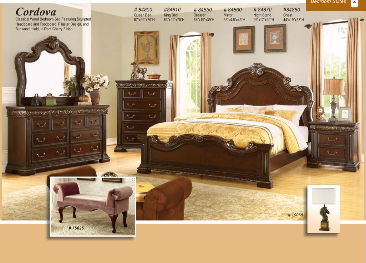 CORDOVA 5 pc set(Queen bed, dresser, mirror, nightstand and chest)