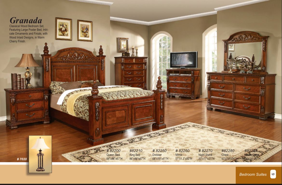 GRANADA 5 pc set(Queen bed, dresser, mirror, nightstand and chest)