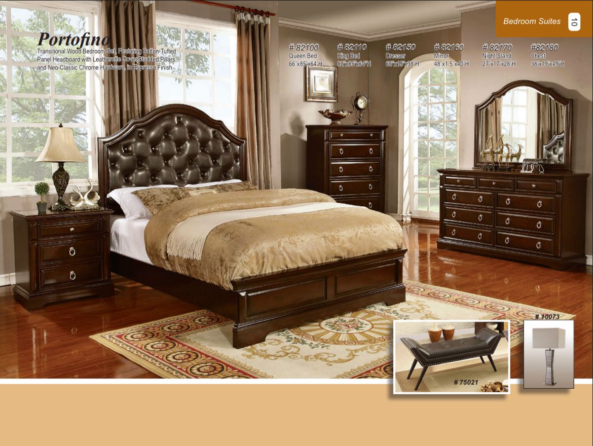 PORTOFINO 5 pc set(Queen bed, dresser, mirror, nightstand and chest)