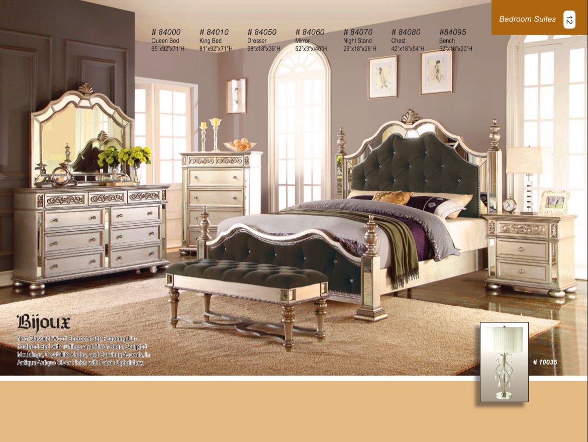 BIJOUX 5 pc set(Queen bed, dresser, mirror, nightstand and chest)