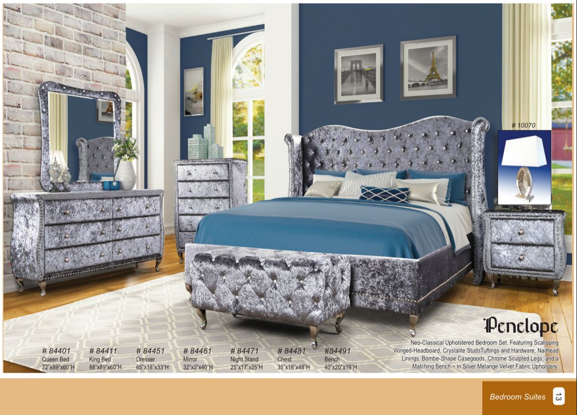 PENELOPE 5 pc set(Queen bed, dresser, mirror, nightstand and chest)