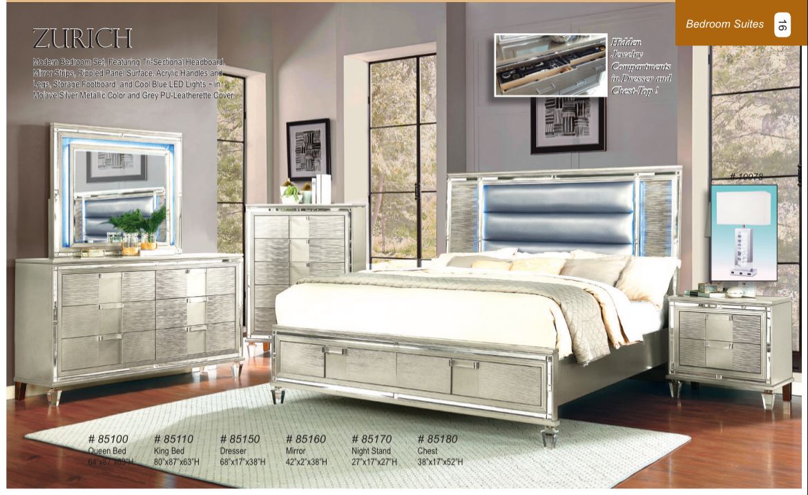 ZURICH- 5 pc set(Queen bed, dresser, mirror, nightstand and chest)