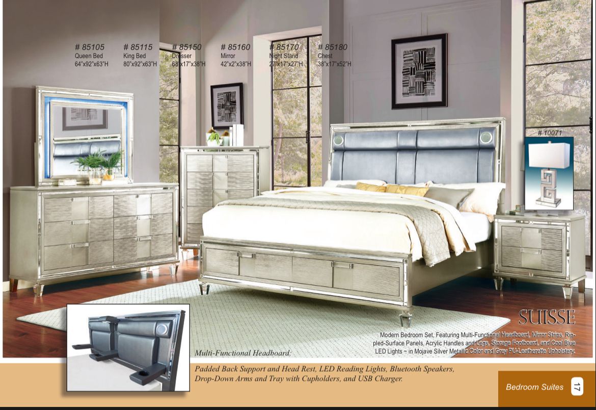 SUISSE- 5 pc set(Queen bed, dresser, mirror, nightstand and chest)