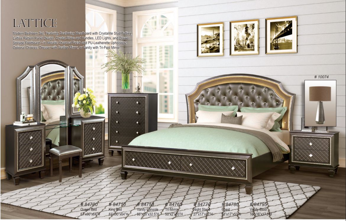 LATTICE- 5 pc set(Queen bed, vanity console, mirror, nightstand and chest)