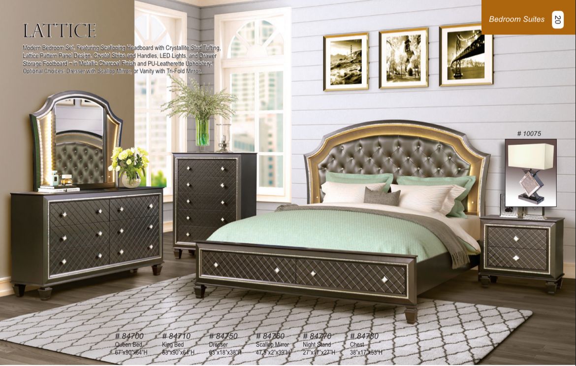 LATTICE- 5 pc set(Queen bed, dresser, mirror, nightstand and chest)