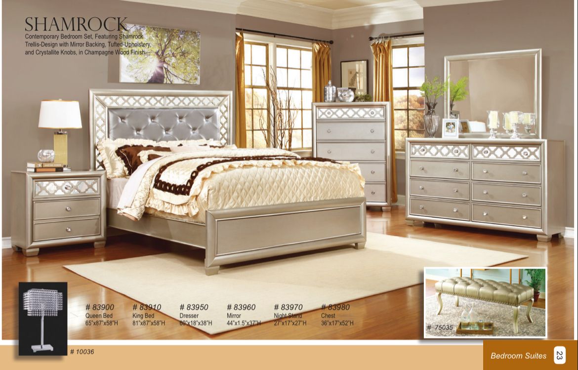 SHAMROCK- 5 pc set(Queen bed, dresser, mirror, nightstand and chest)