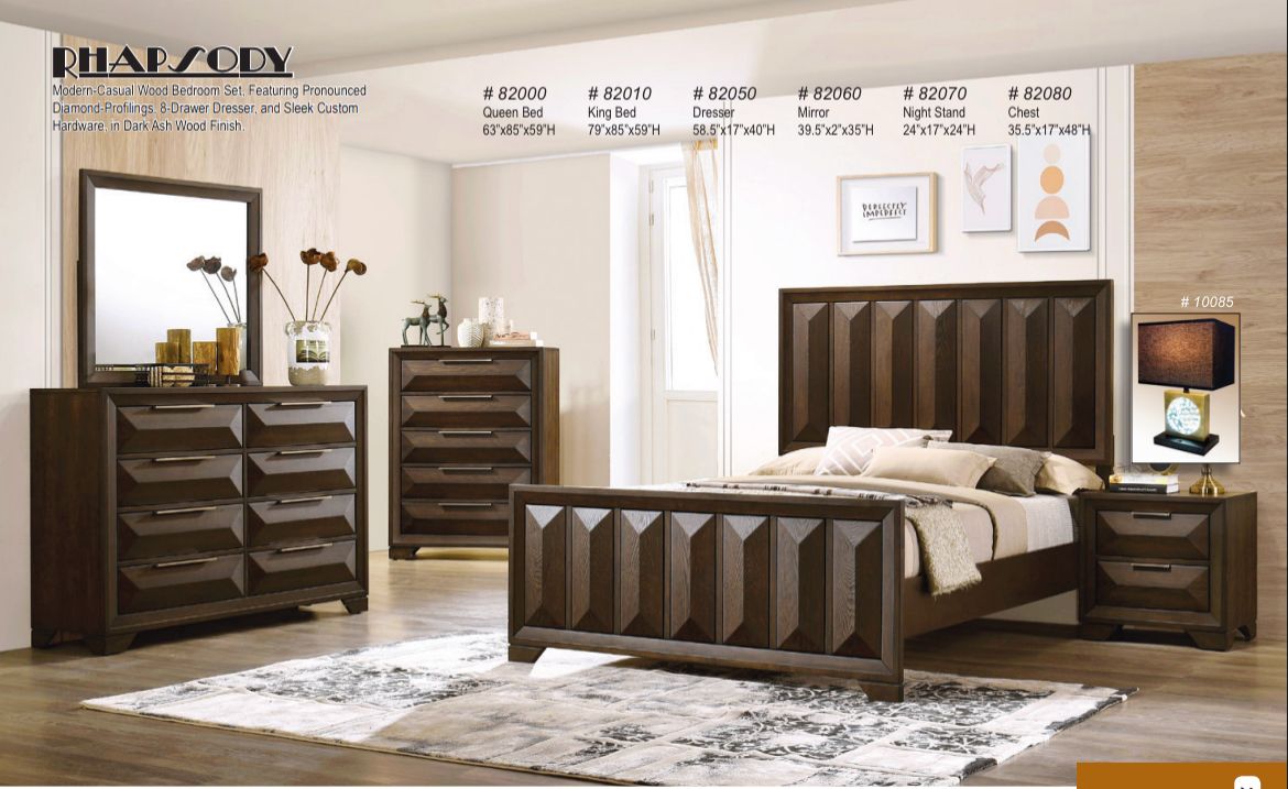RHAPSODY- 5 pc set (Queen bed, dresser, mirror, nightstand and chest)