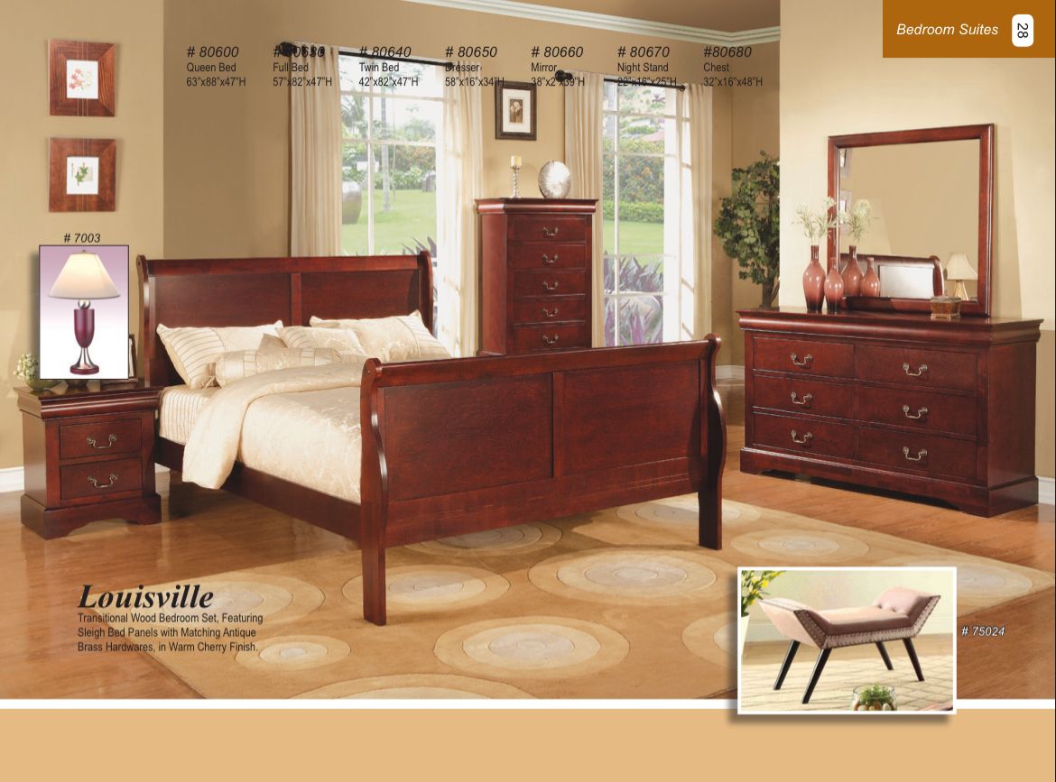 LOUISVILLE- 5 pc set (Queen bed, dresser, mirror, nightstand and chest)