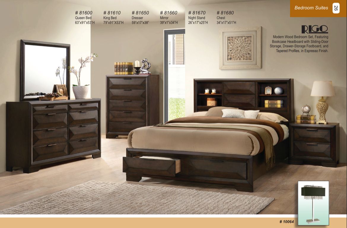 ROGO- 5 pc set (Queen bed, dresser, mirror, nightstand and chest)