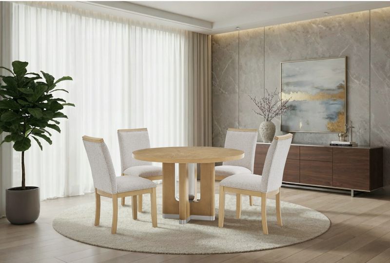 D3124 NATURAL DINING TABLE 48″ AND 6 D1248 DINING CHAIR