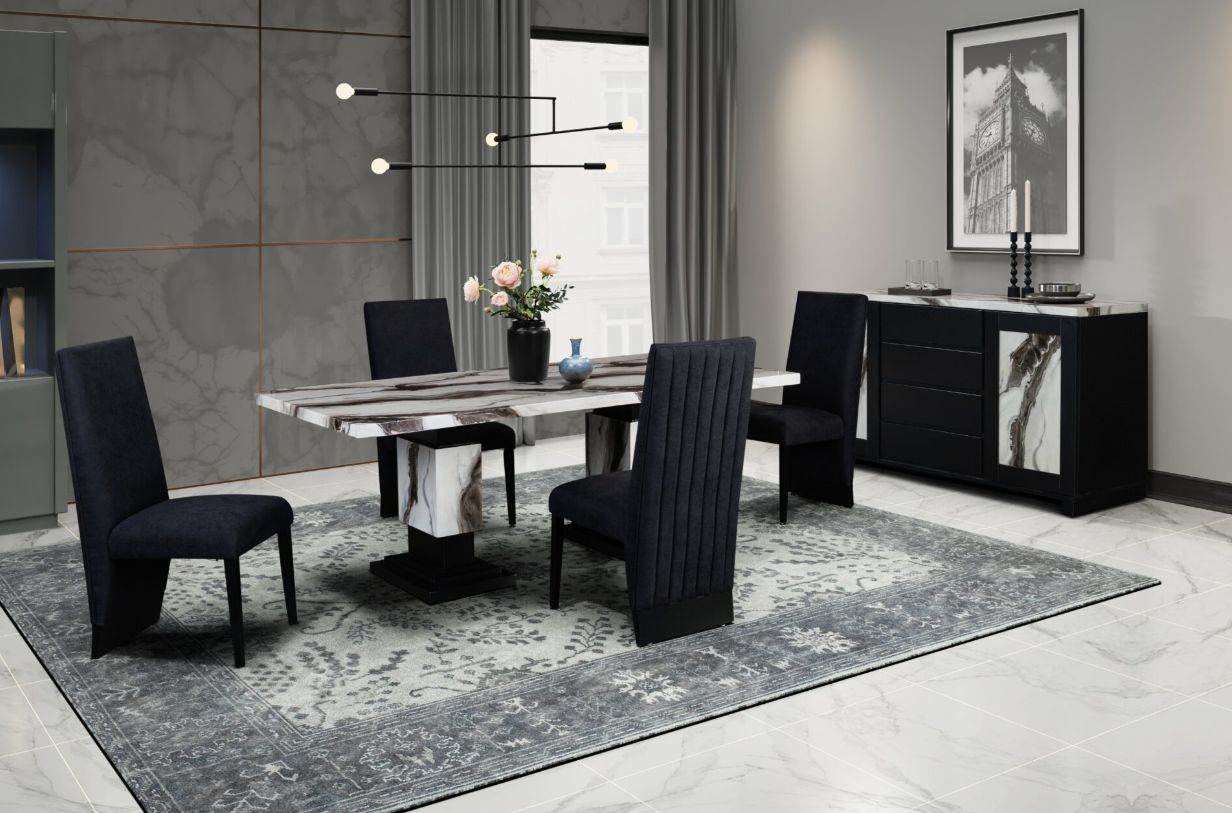 D12 DINING TABLE AND 8 D12 BLACK DINING CHAIRS