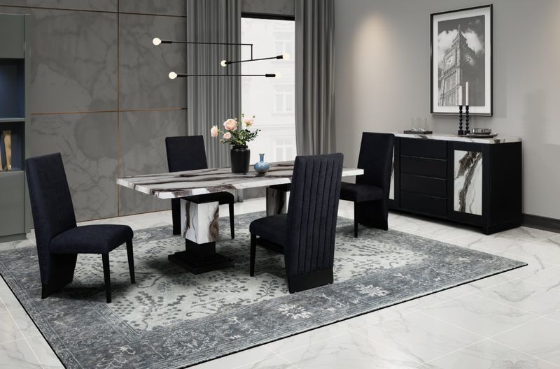 D12 DINING TABLE AND 8 D12 BLACK DINING CHAIRS