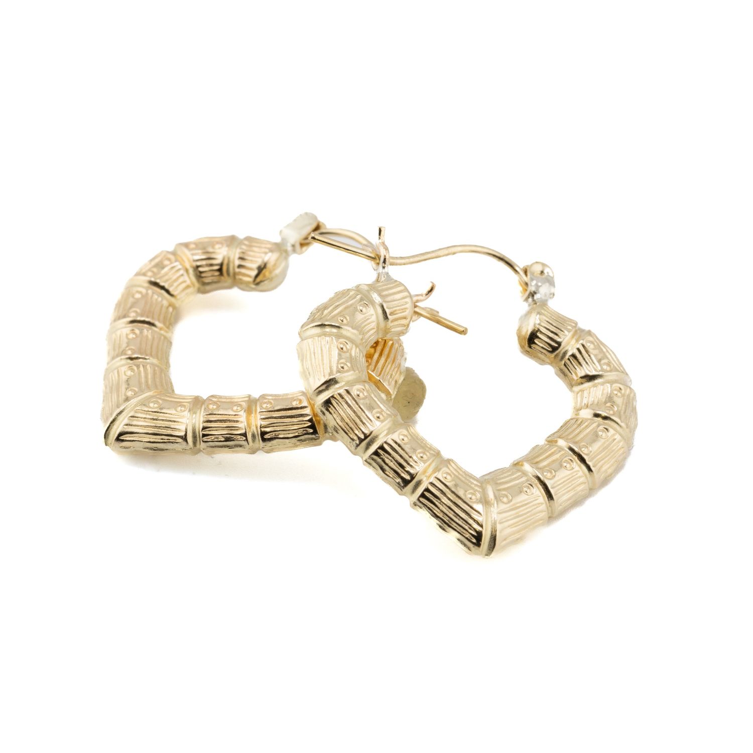 10K Heart Bamboo Earrings