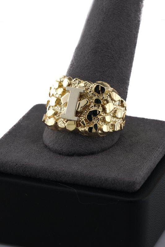 10k Initial square Nugget ring