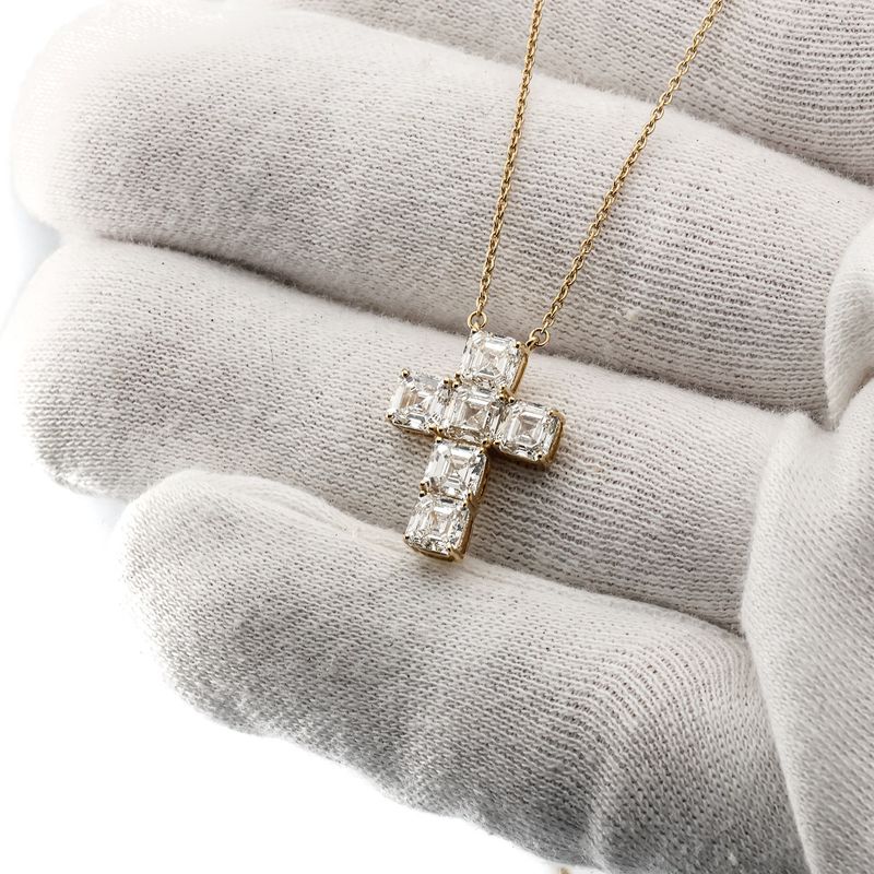 14k Asscher Cut Cross and chain