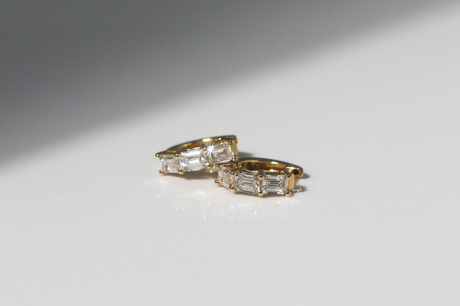 14K YG Emerald Cut Huggies