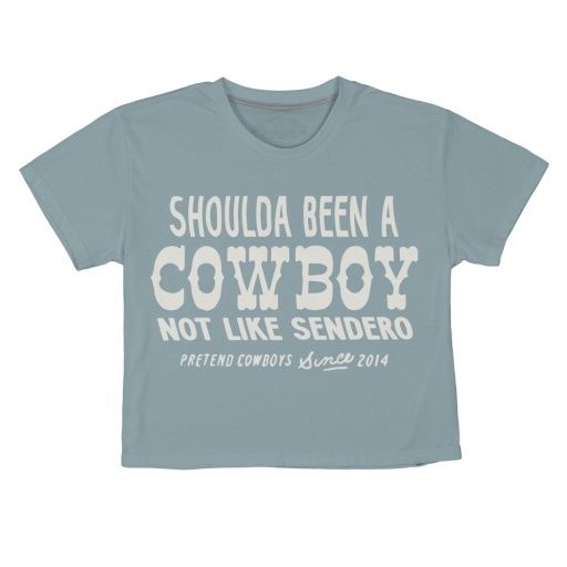 SHOULDA BEEN A COWBOY CROP TEE, Size: Small, Colour: STERLING BLUE