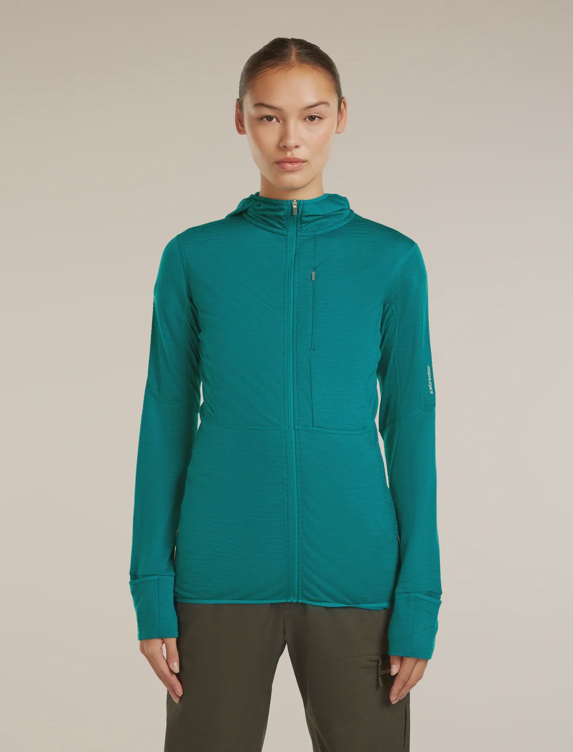 Women's merino 200 realfleece descender ls hood zip, Colour: tidal teal, Size: S