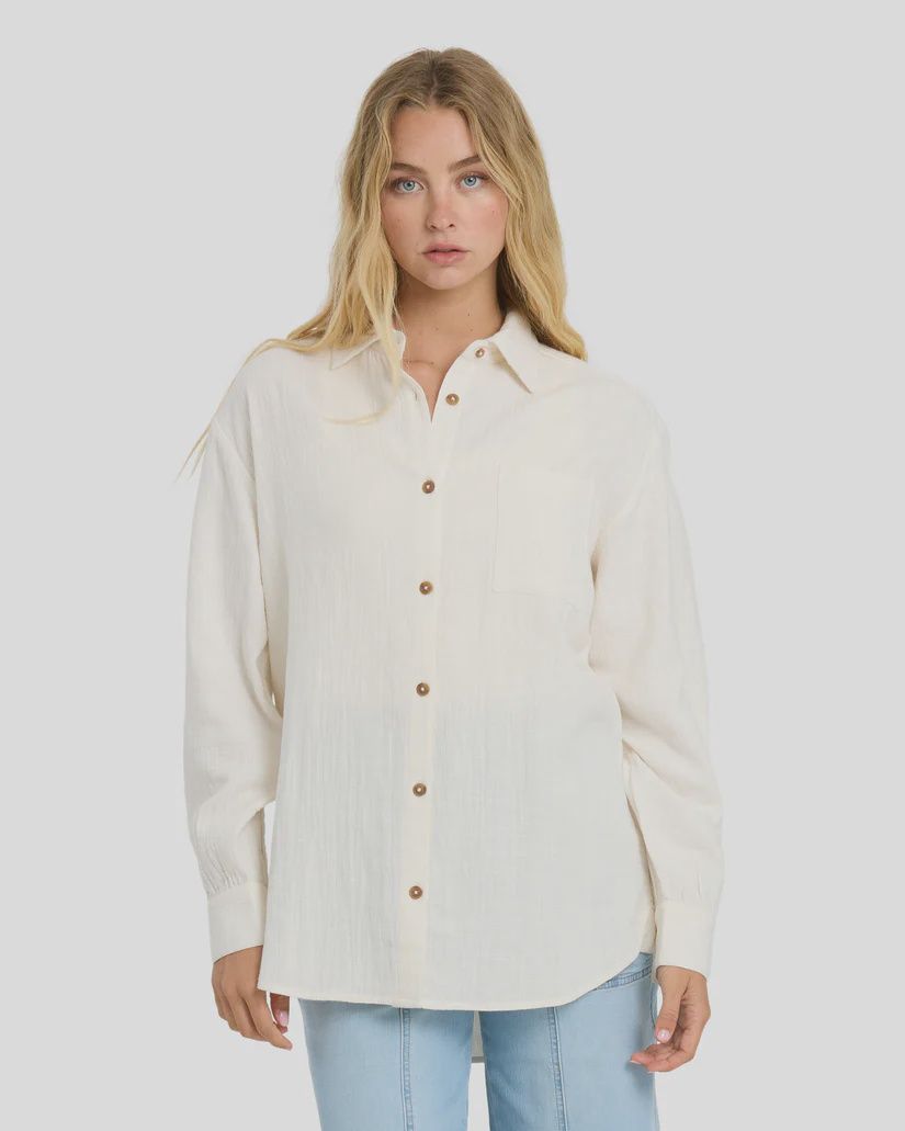 Wanderer Solid Long Sleeve Woven Top, Colour: SCS1, Size: S