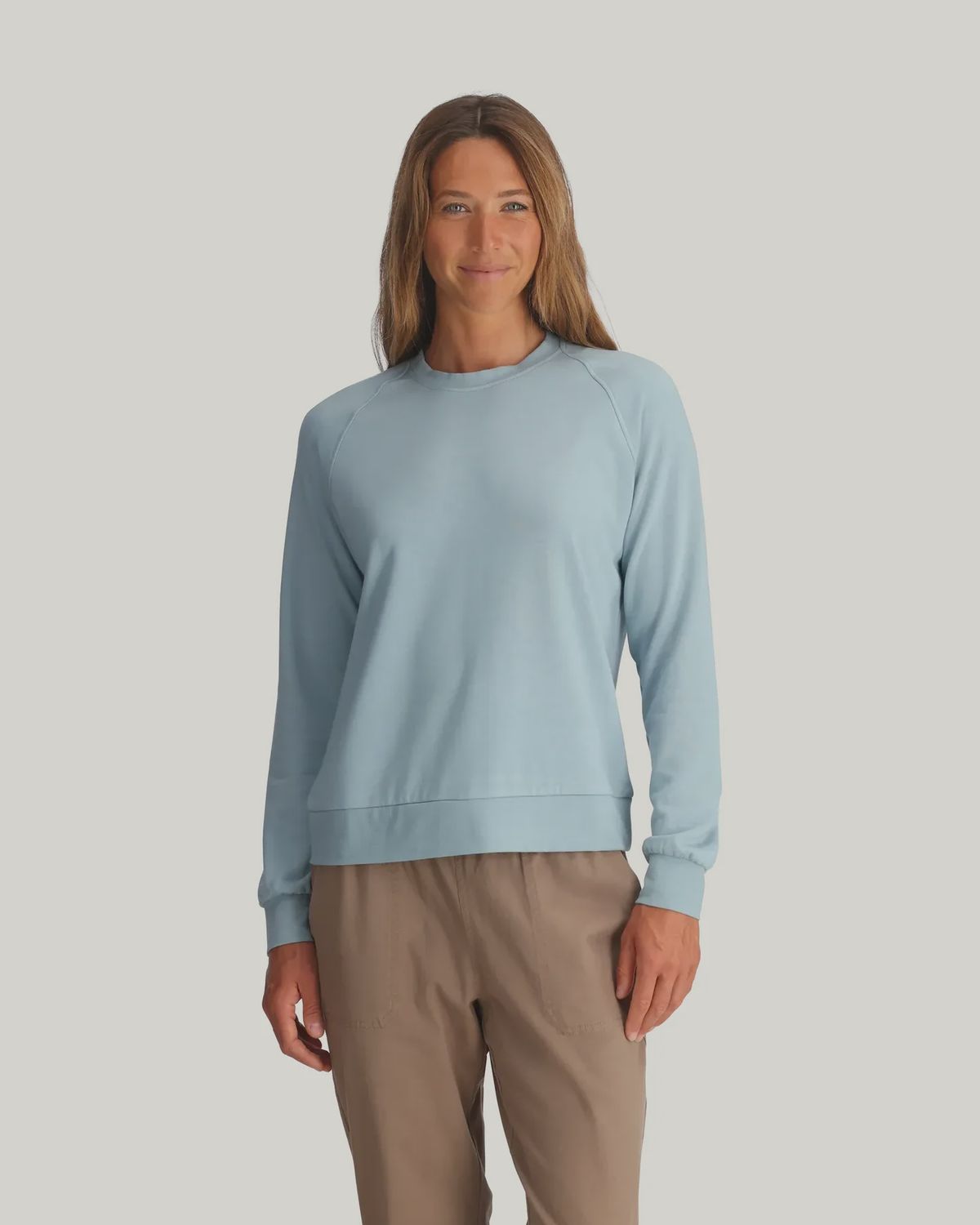 women's bamboo lightweight fleece crew, Colour: ocean mist, Size: XS
