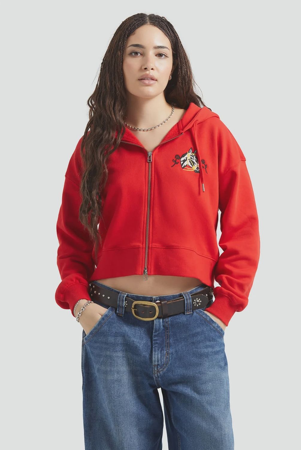 Trophy Horse Cropped Zip Hoodie, Colour: adrenaline rush, Size: s