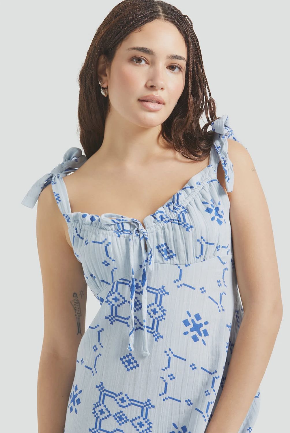 The Tie Dress, Colour: Aura Blue Tile Print, Size: s