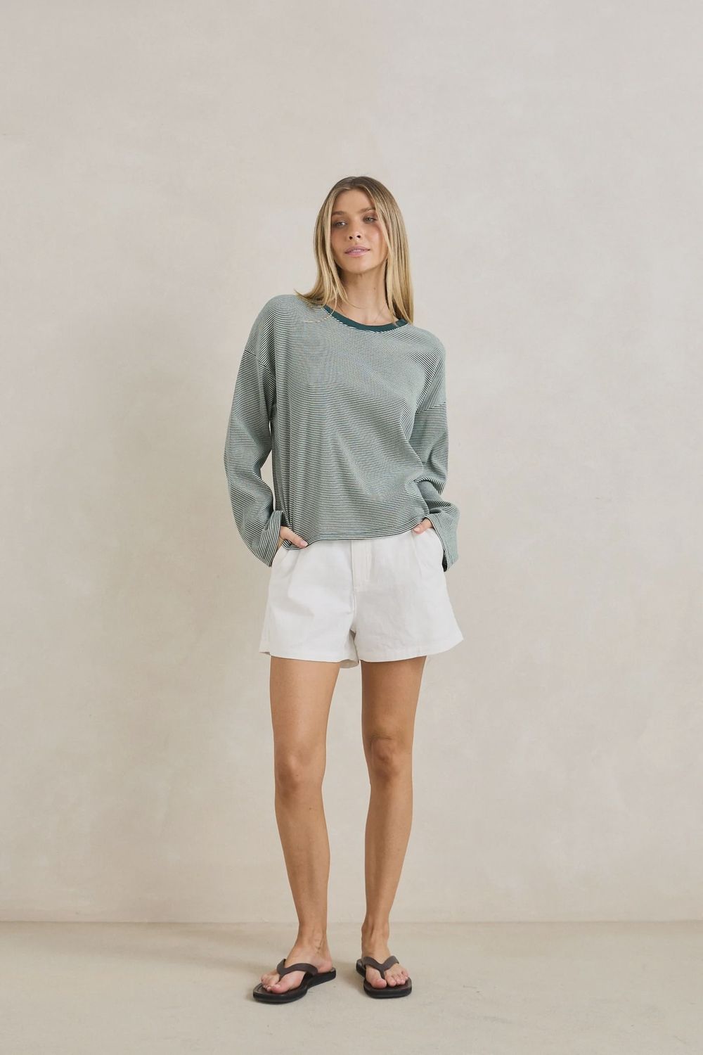 Lexi Stripe Long Sleeve Top, Colour: PIN, Size: S