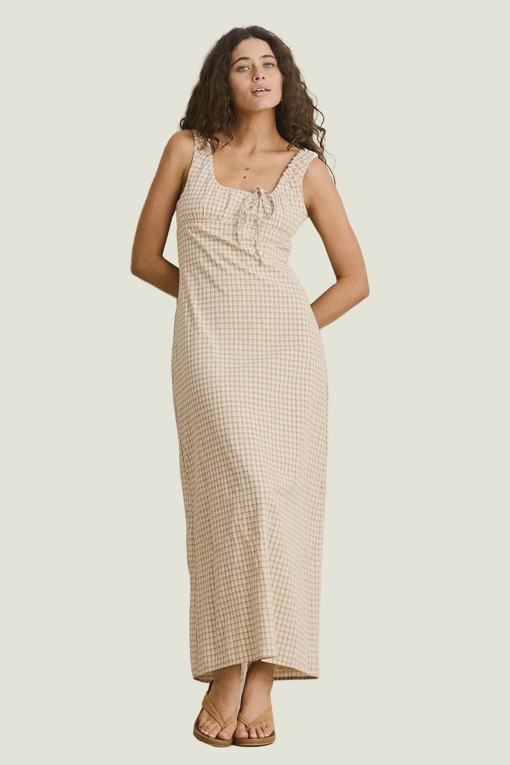 London Check Maxi Dress, Colour: NAT, Size: xs
