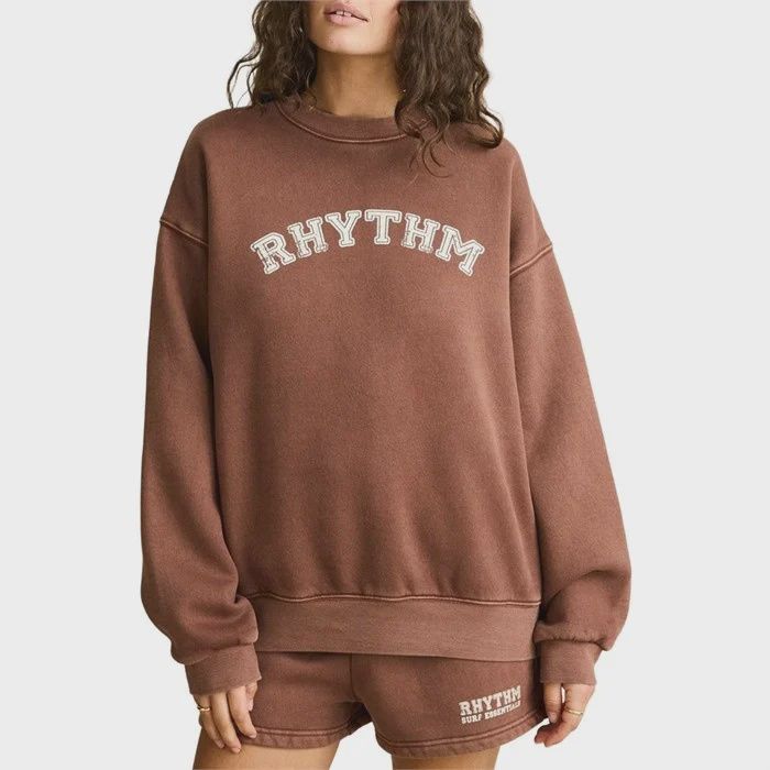 Collegiate Oversized Crew Neck Fleece, Colour: Chocolate, Size: S