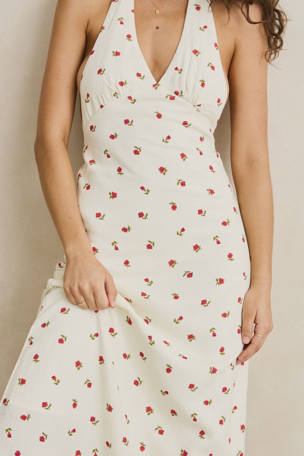 Mila Floral Halter Neck Maxi Dress, Colour: CRE, Size: S