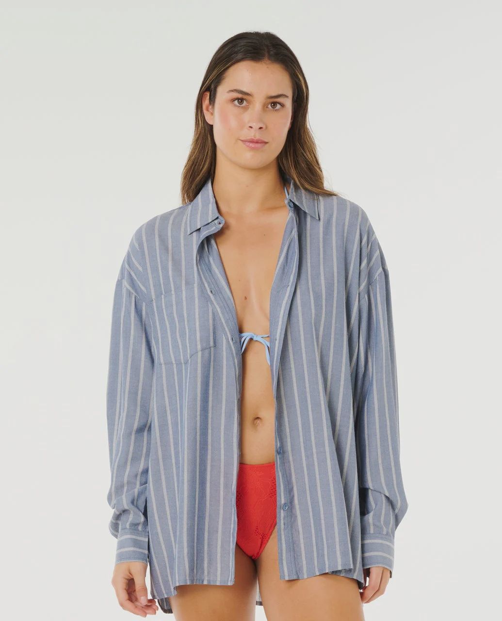 Beach Days Pinstripe Shirt, Colour: Dusty Blue, Size: S