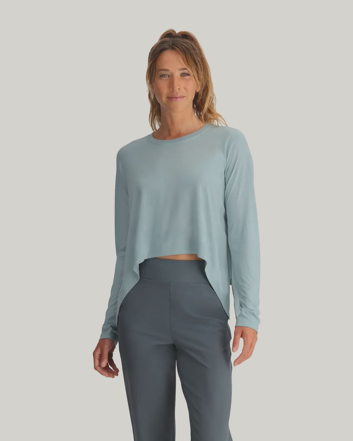 Women's Bamboo Lightweight Cropped Long Sleeve, Colour: Ocean Mist, Size: S