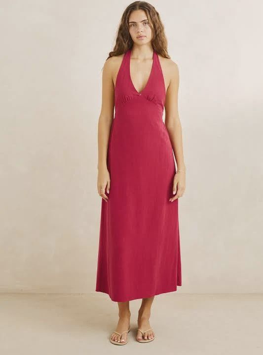 Sunny Days Linen Halter Neck Maxi Dress, Colour: WIN, Size: XS