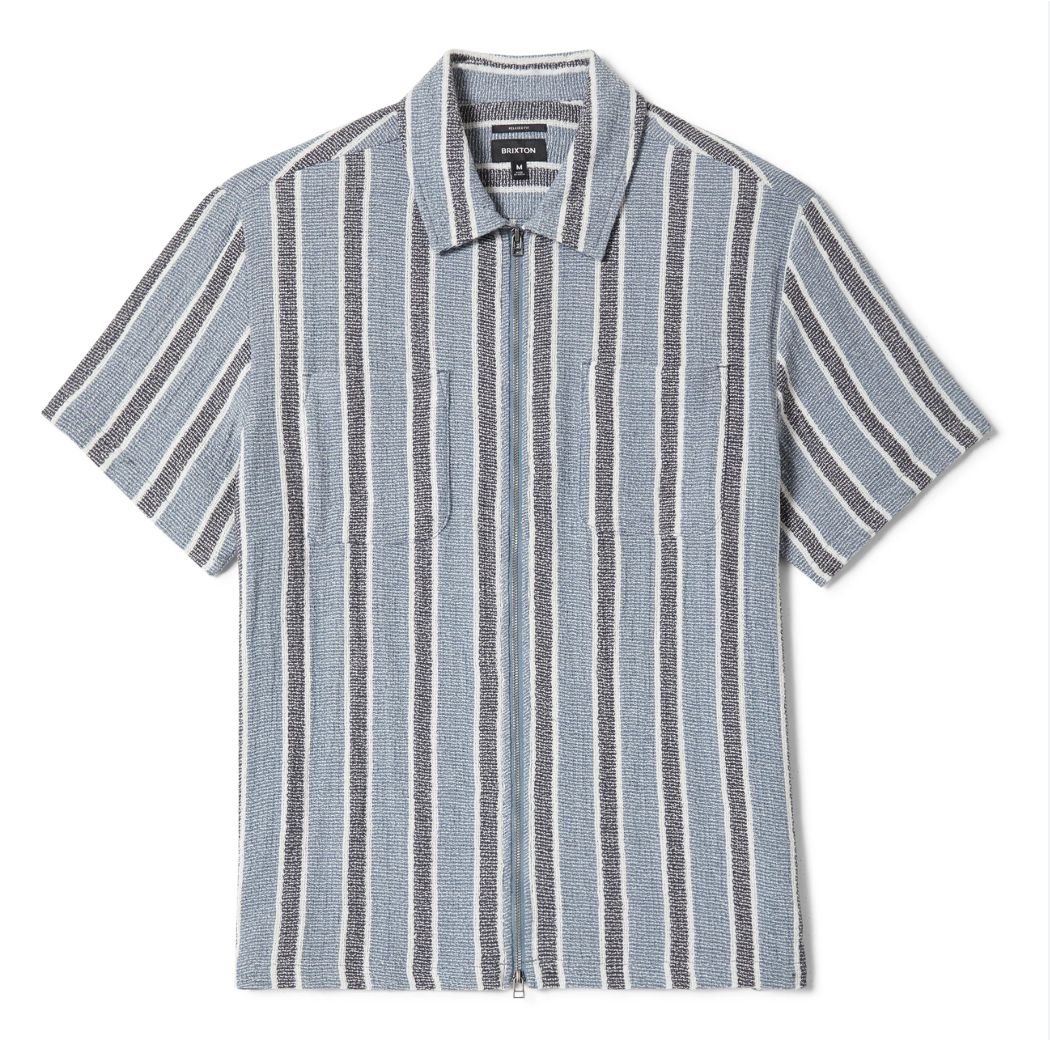 The Dexter Textured Stripe S/S, Colour: Black/Dusty Blue, Size: M