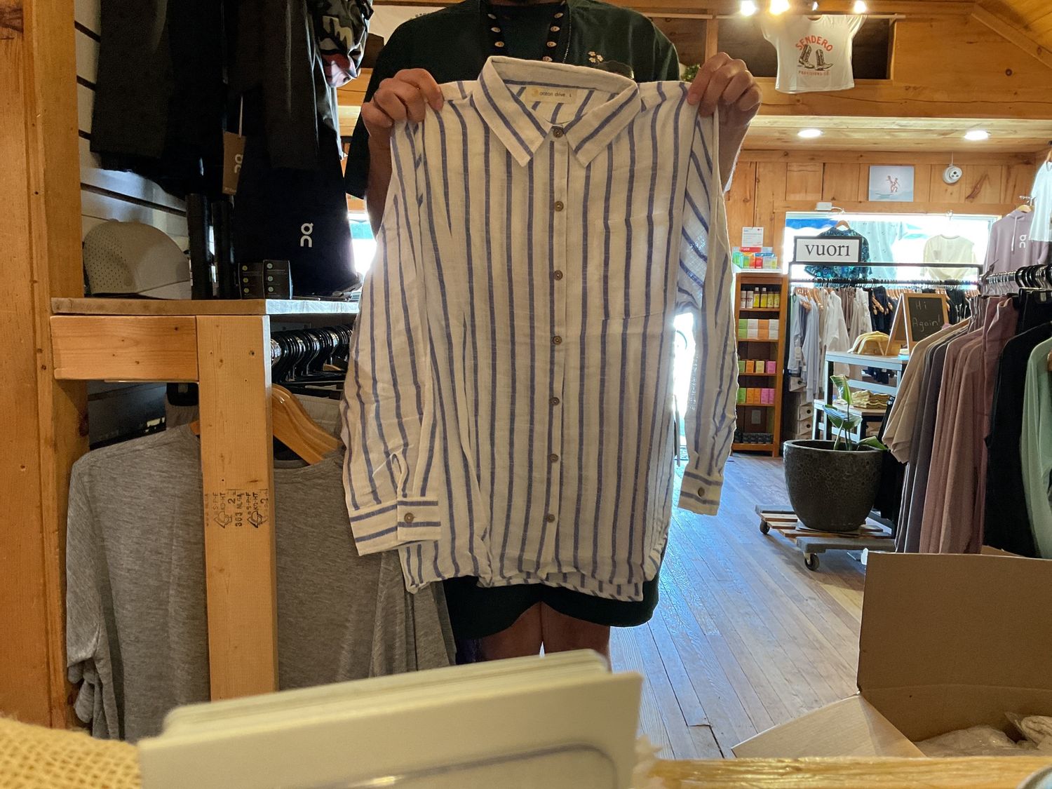 Sea salt blue stripe soft cotton button down, Size: s