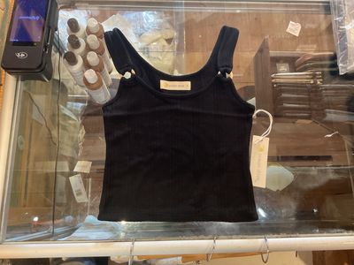 Black Novelty Rib Tank w/O-ring straps