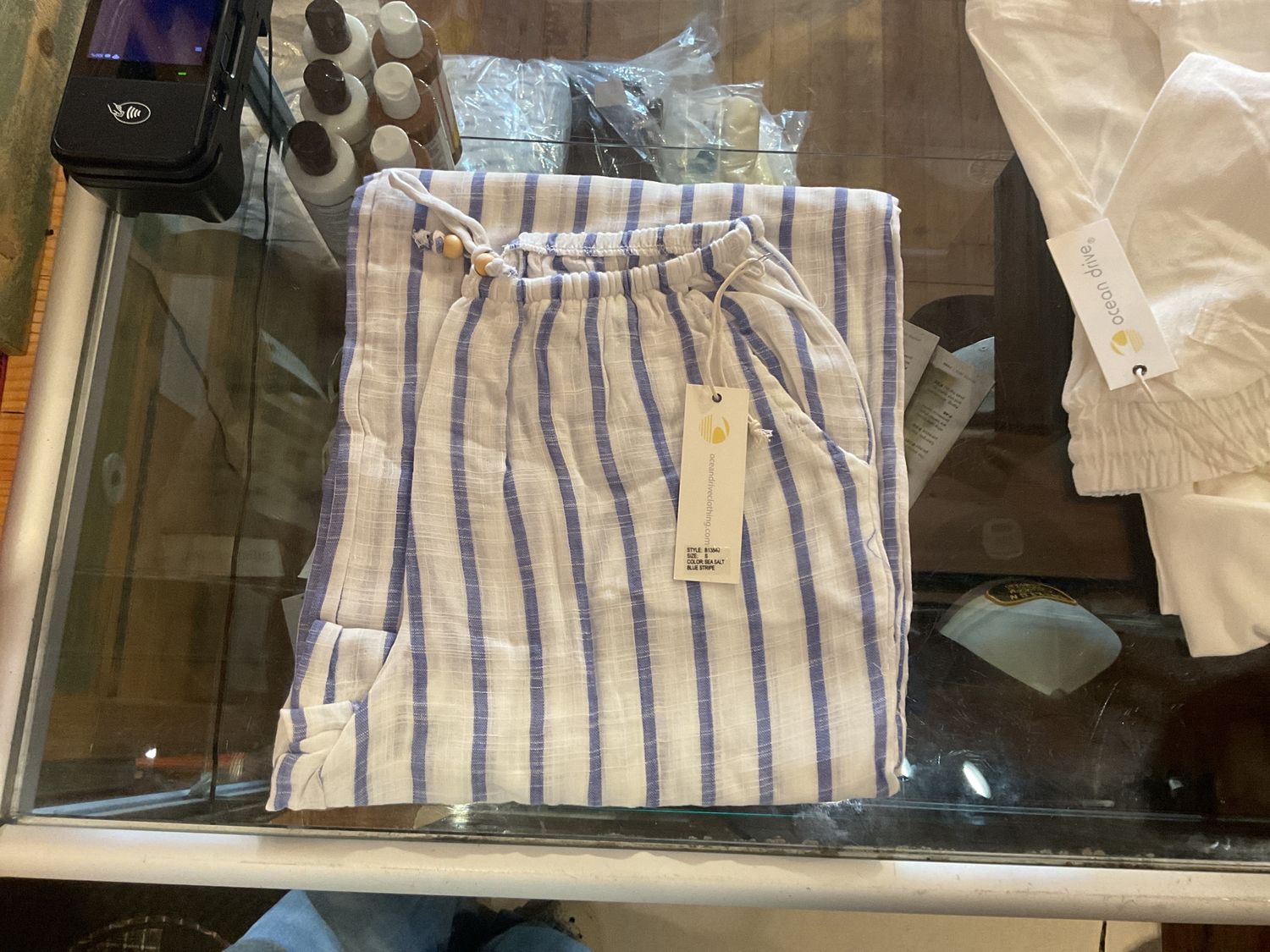 Sea salt blue stripe soft cotton pant, Size: s