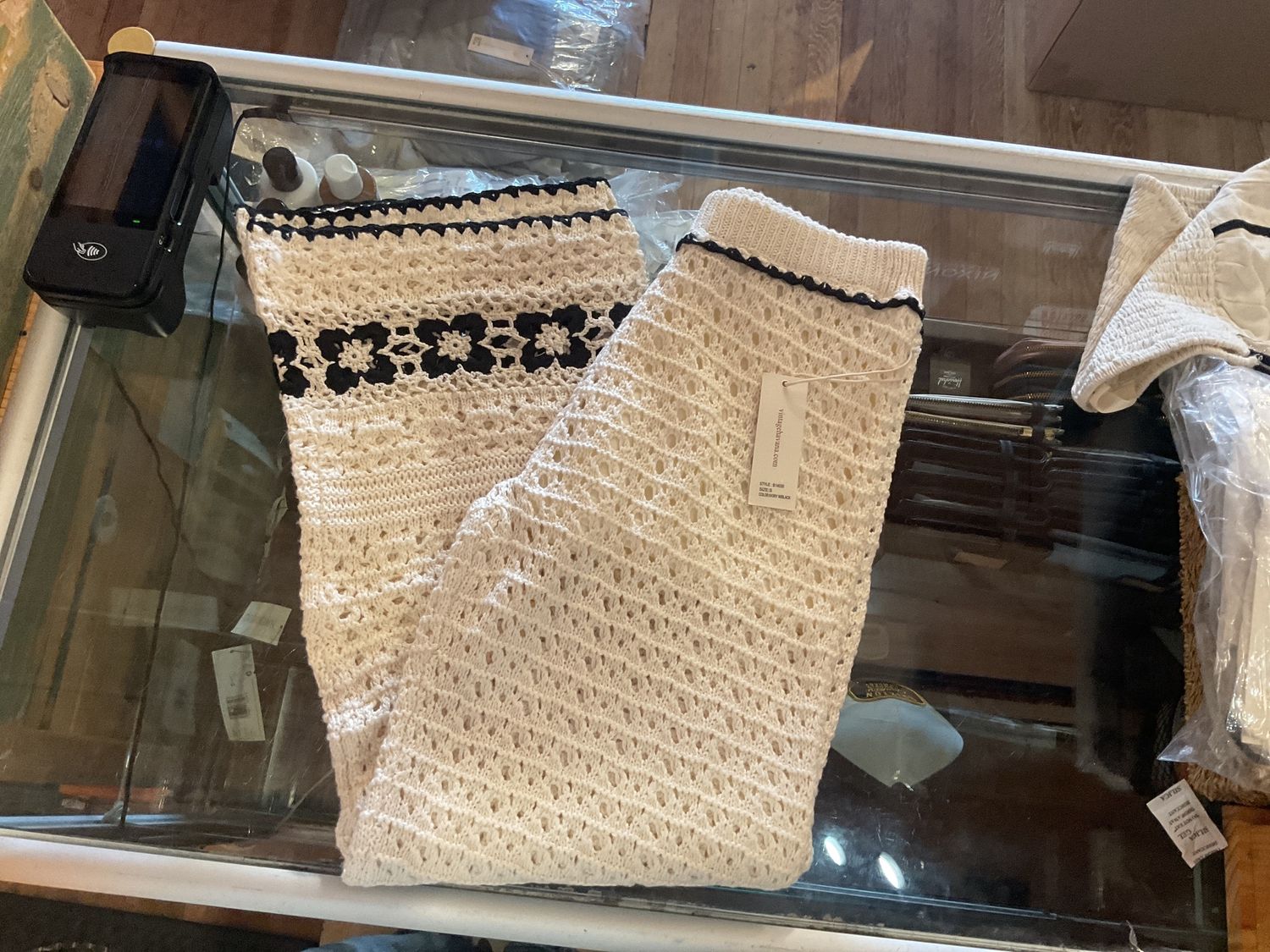 Crochet Flora Wide Leg Pants, Colour: Ivory/black, Size: s