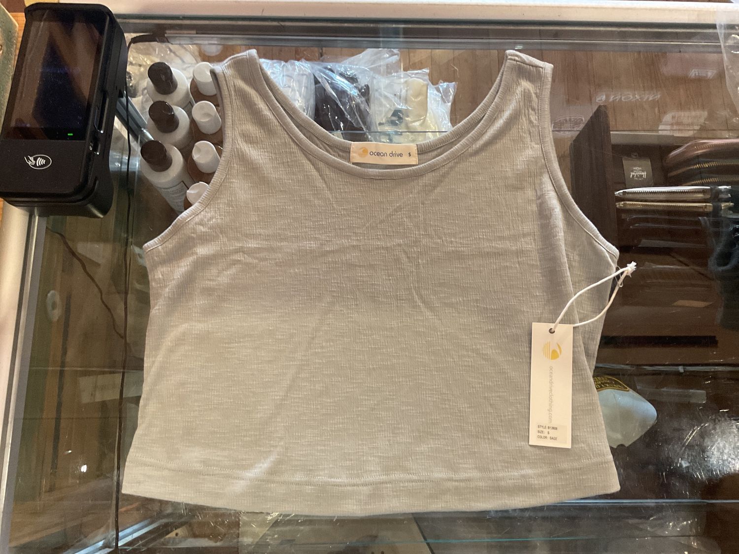 textured slub knit tank, Colour: sage, Size: s