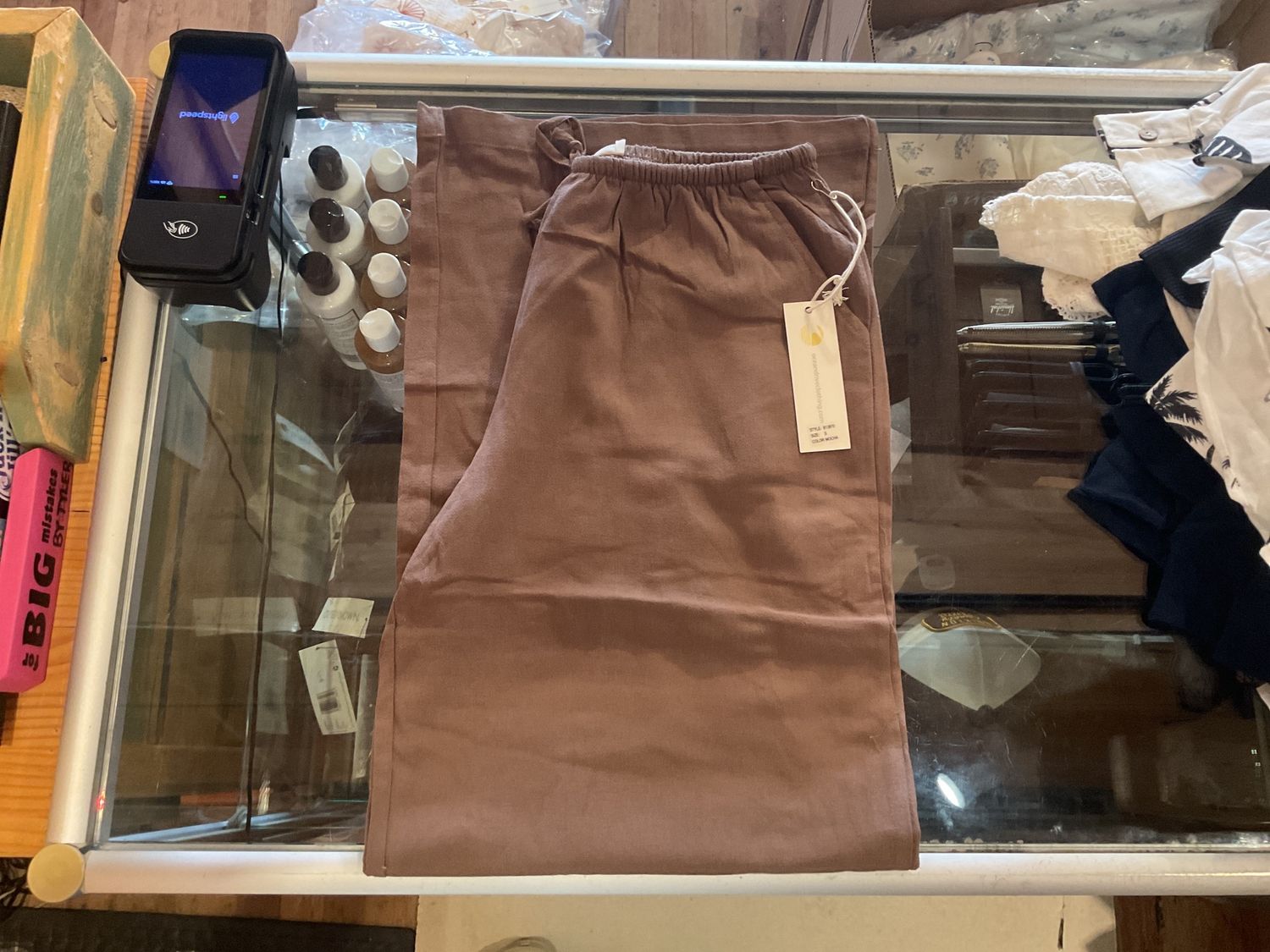 Textured cotton pant, Colour: mocha, Size: s