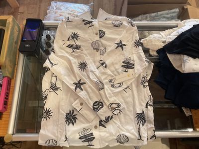 Beach Day Printed Textured Button Up