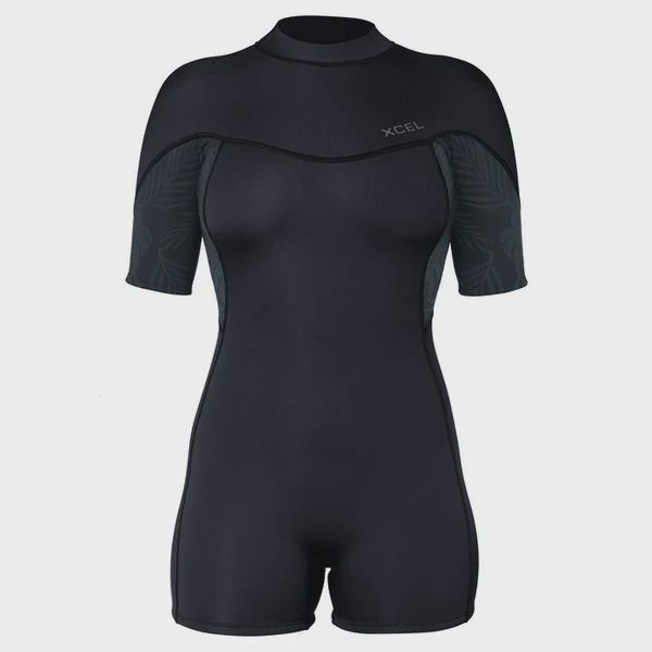 Women's Axis s/s back zip spring 2mm oceana, Colour: black/black palm print, Size: 4
